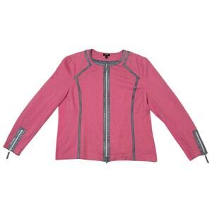 Basler Black Label Wool Jacket Zip Up Pink Gray Trim Size 44 / Fits 45" Chest